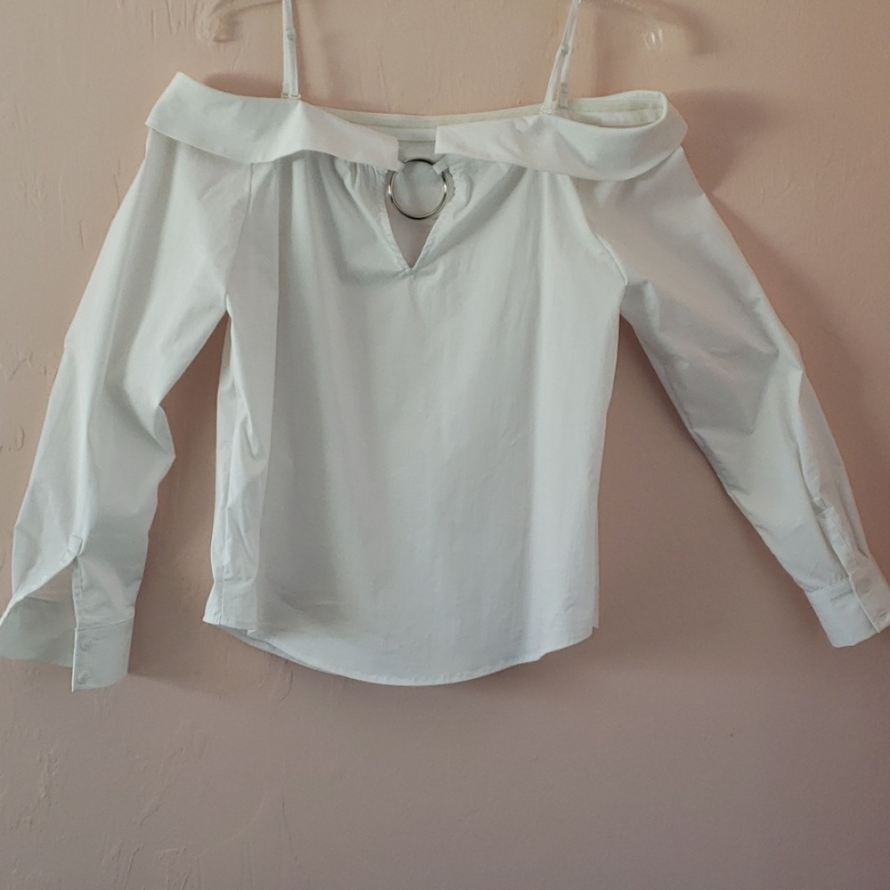 Pixley Karan off shoulder ring back poplin top